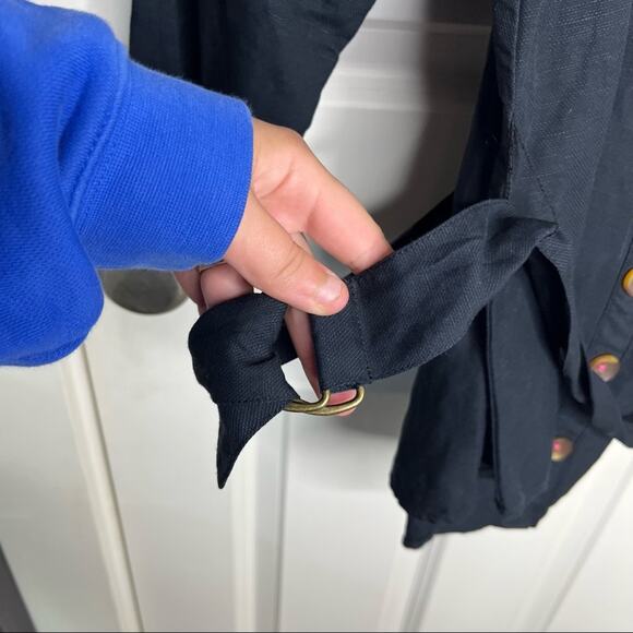 Anthropologie Maeve Black Button Down 3/4 Sleeve Belt Blouse Size 0 - Picture 3 of 5